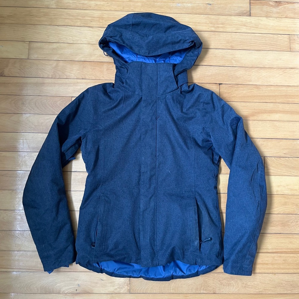 The North Face Womens S Navy Blue Heather Hooded Rain Jacket Windbreaker Coat
